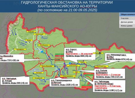 ​Паводковая ситуация в Югре остается под контролем: подтоплены участки в Сургутском и Нефтеюганском районах